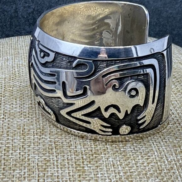 Vintage Heavy Mexico 925 Sterling Silver Monkey Tribal Cuff Bracelet 72 Grams - Picture 5 of 15